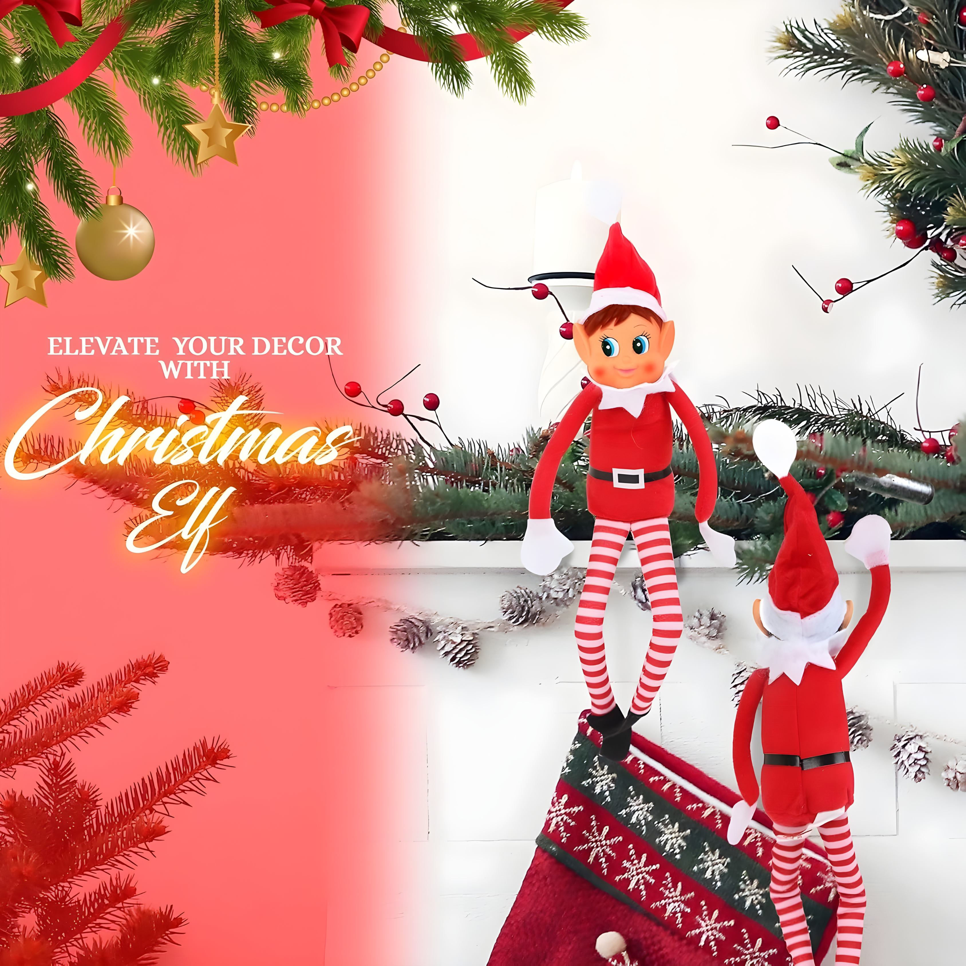 Christmas Elf Behaving Badly – 12” Plush Toy | Long Bendy Naughty Girl Christmas Doll & Decoration