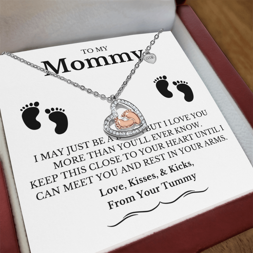 To My Mommy - Baby Feet Heart Pendant Necklace Gift Set - Eloura