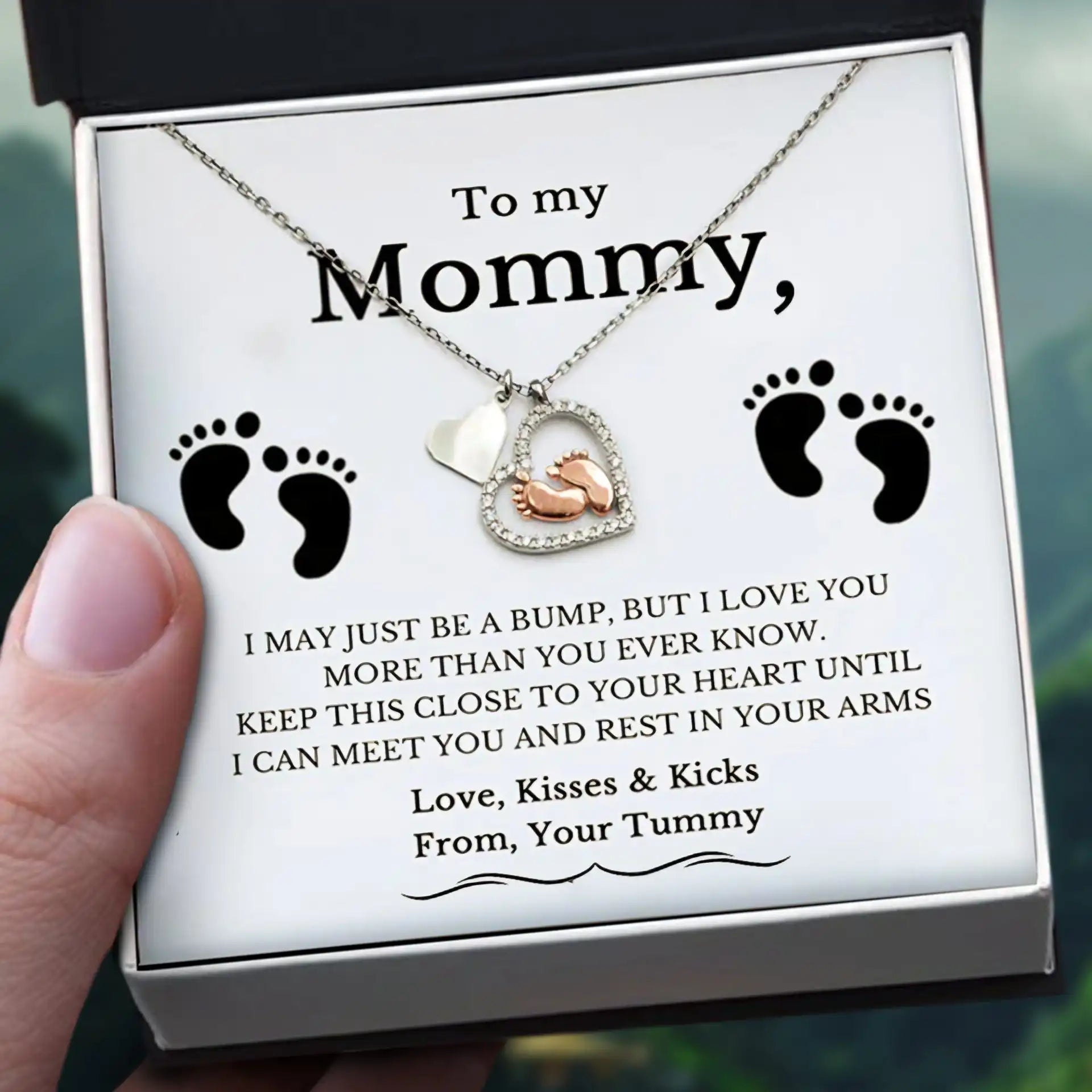 To My Mommy - Baby Feet Heart Pendant Necklace Gift Set - Eloura