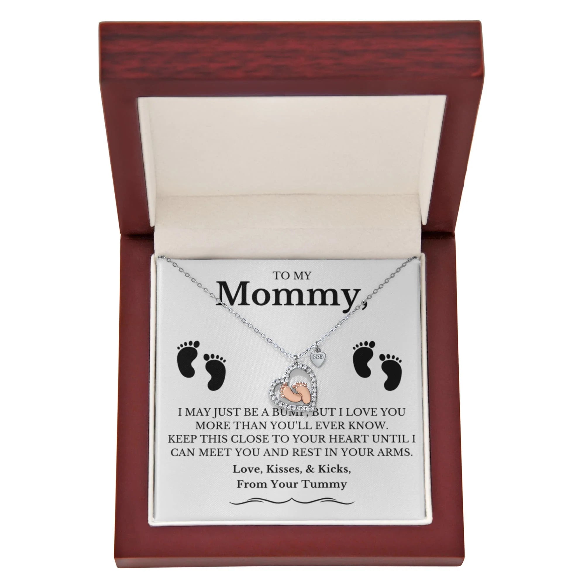 To My Mommy - Baby Feet Heart Pendant Necklace Gift Set - Eloura