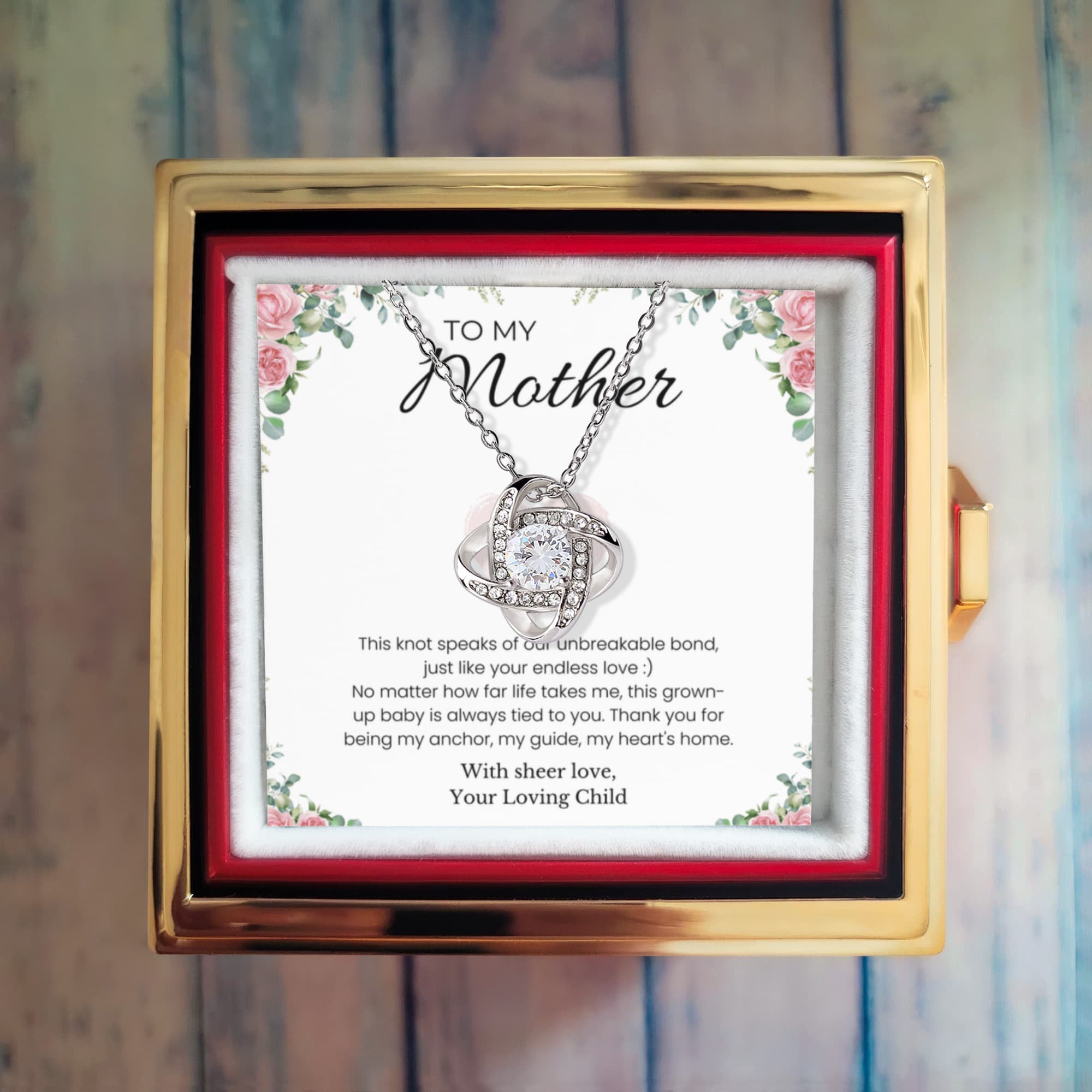To My Mother - Love Knot Necklace Gift Set with Rotating Rose Gift Box - Eloura