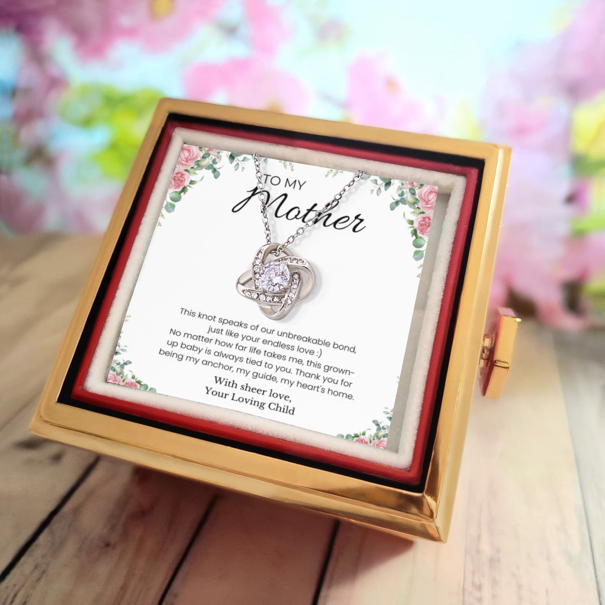 To My Mother - Love Knot Necklace Gift Set with Rotating Rose Gift Box - Eloura