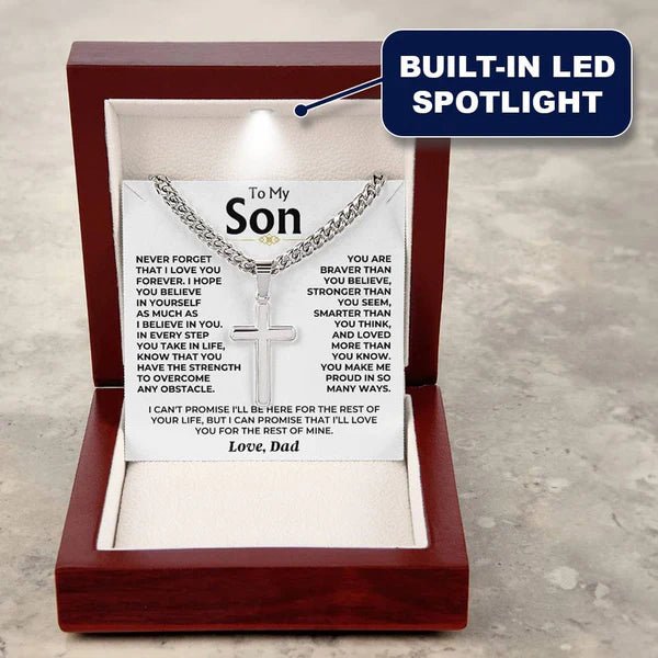 To My Son - Love Dad - Artisan Cross on Cuban Link Chain - Gift Set - SS542D - Eloura