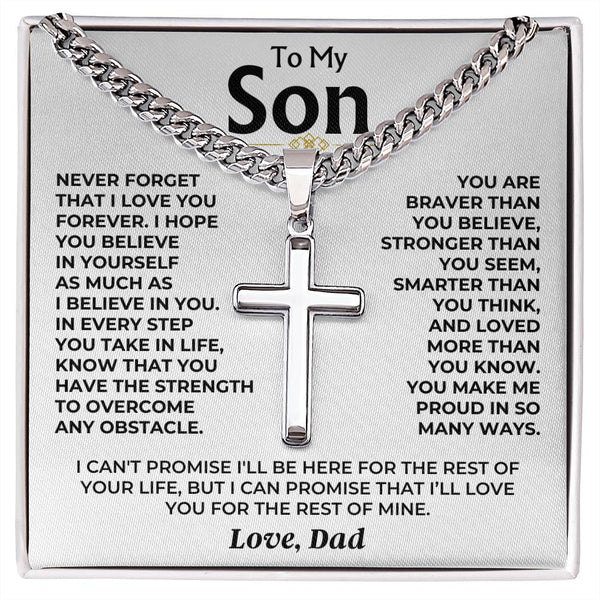 To My Son - Love Dad - Artisan Cross on Cuban Link Chain - Gift Set - SS542D - Eloura