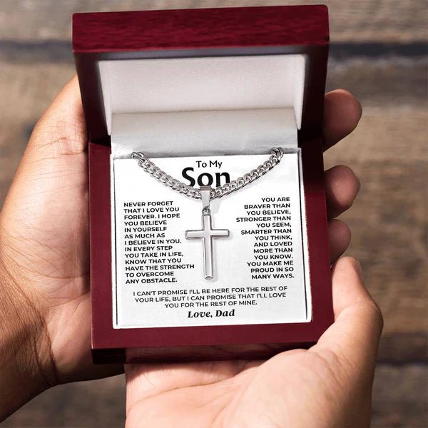 To My Son - Love Dad - Artisan Cross on Cuban Link Chain - Gift Set - SS542D - Eloura