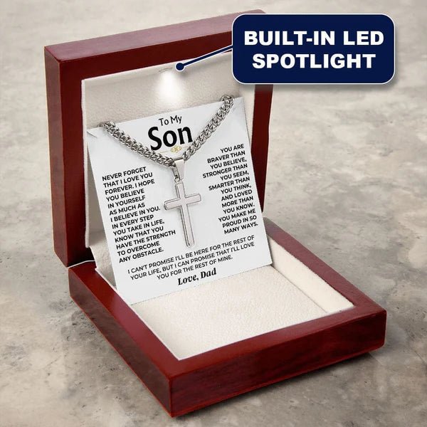 To My Son - Love Dad - Artisan Cross on Cuban Link Chain - Gift Set - SS542D - Eloura